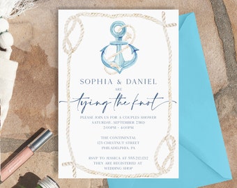 Nautical Beach Couples Shower Invitation Template, Tying The Knot, Bridal Shower Invite, Couples Shower, Editable Printable, Download, Navy