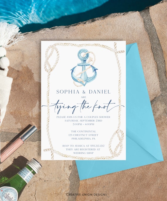 Nautical Beach Couples Shower Invitation Template, Tying The Knot