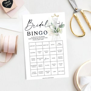 Juego de bingo para despedida de soltera, 60 fichas únicas, juego de despedida de soltera, acuarela verde, bingo para despedida de soltera, descarga instantánea, vestido de novia