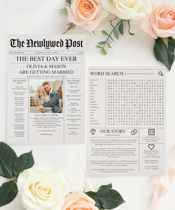 5x7 Newspaper Wedding Program Printable Program Template - Etsy