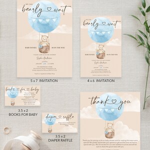 Boho Bearly Wait Baby Shower Invitation Set Template Printable Editable Thank You Card Diaper Raffle Books For Baby Bear Balloons Boy Baby image 5
