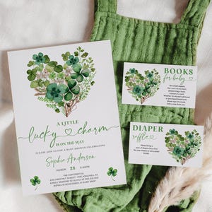 Lucky Charm Baby Shower Invitation Set Template, Printable Editable, Thank You Card, Diaper Raffle, Books For Baby, Gender Neutral, Irish