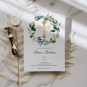 Modèle d'invitation de baptême, faire-part de baptême modifiable, grec-orthodoxe, faire-part imprimable, téléchargement immédiat, verdure, verdure du jardin