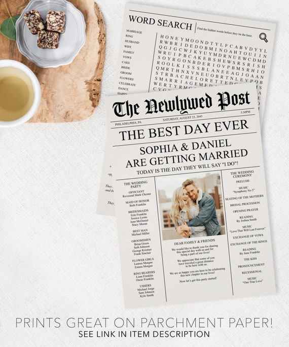 5x7 Newspaper Wedding Program Printable Program Template - Etsy