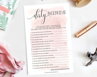 Dirty Minds Game - Funny - Bachelorette Party Games - Printable Bachelorette Game - Hen Party - Instant Download - Blush Bachelorette