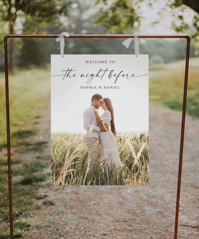 Rehearsal Dinner Welcome Sign with Photo, Editable Welcome Sign Template, The Night Before, Decorations, Wedding Rehearsal, Bohemian Script image 2