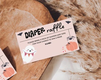Diaper Raffle, Baby Shower Diaper Raffle Template, Insert, Ticket, Printable Halloween Baby Shower, Instant Download, Spooky Ghost, Girl
