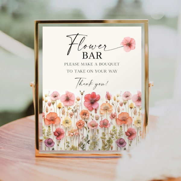 Enseigne de barre de fleurs, faire un bouquet, douche nuptiale bohème, signe de faveurs de douche nuptiale, décoration florale de douche nuptiale, tiges de fleurs, fleurs sauvages