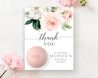 EOS Lip Balm Bridal Shower Favors, Printable, Thank You Favors, Easy Favor Ideas, Lip Balm, Baby Shower, Girl, Pink Flowers, Blushing Blooms