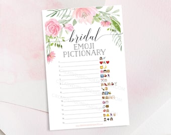 Emoji Bridal Shower Game, Bridal Shower Games Printable, Pictionary Game, Wedding Shower Games, Instant Download, Pastel Blush