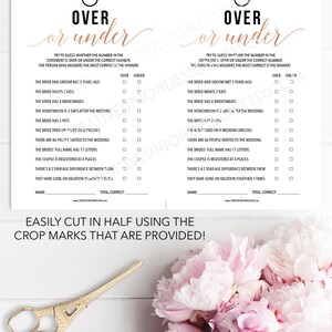 Over or Under - Bachelorette Party Game - Printable Bachelorette Game ...