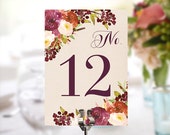 Table Numbers - Rustic Burgundy Wedding Table Numbers - 5x7 Wedding Table Signs - Wedding Decor - Wedding - Instant Download