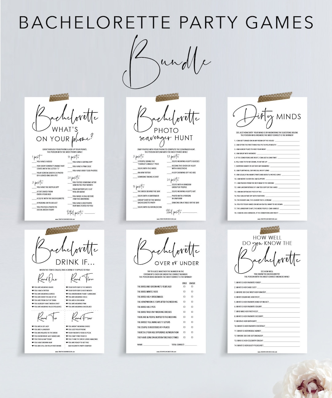 Bachelorette Party Games Bundle 6 Bachelorette Games Package Printable