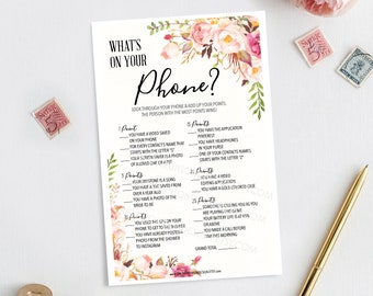 What's On Your Phone Bridal Shower Game - Antique Rose Bridal Shower Game - Wedding Shower - Floral - Print at Home - Instant Download