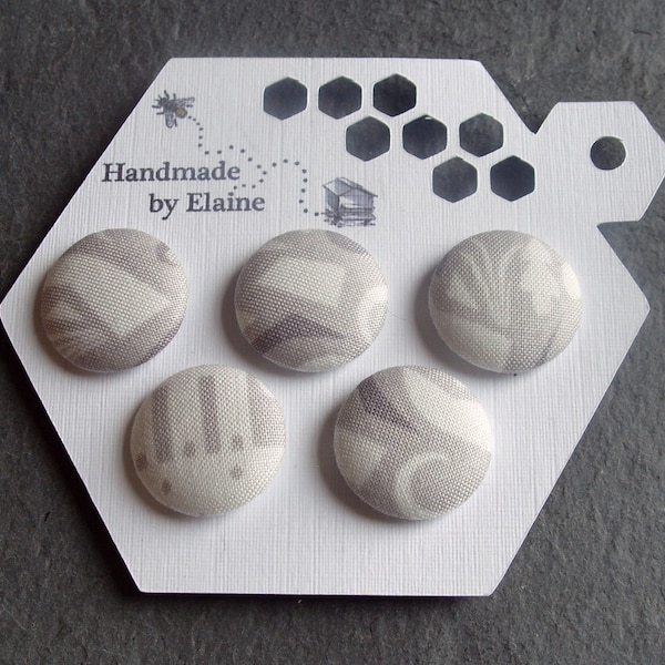Fabric Covered Buttons - 5 x 22mm Buttons, Handmade Button, Pastel Pale Ash Cloud Dove Moon Silver Grey Geometric Mid-Century Buttons, 2620