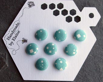 20L Fabric Covered Buttons - 8 x 12.5mm,Turquoise Buttons, White Square Buttons, Aqua blue green, Geometric, Aquamarine, Sea Foam, Lido,3830