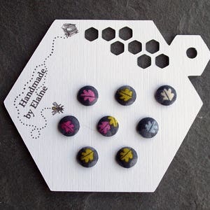 16L Fabric Covered Buttons - 8 x 10mm, Multicoloured Leaves, Black Buttons, Autumn Buttons, Nature Buttons, Forest Buttons, Leaf Fall, 2944