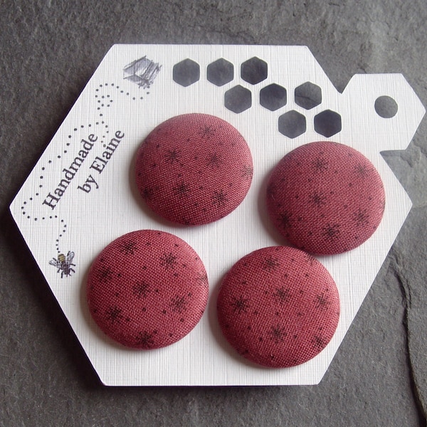 44L Fabric Covered Buttons - 4 x 28mm Buttons, Dark Red, Maroon, Plum, Purple Fig, Dusky Claret Red, Asterix, Spotted, Stars, Chalky, 2743