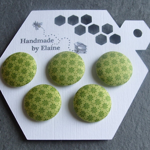 Fabric Covered Buttons - 5 x 22mm Buttons, Handmade Button, Chartreuse Apple Leaf Pea Lime Pistachio Flower Geometric Starburst Buttons,2617