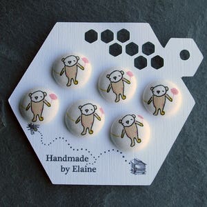 32L Stoff bedeckt Knöpfe - 6 x 20mm, Teddybär Knöpfe, weiße Knöpfe, Kinder, glückliche Kinder, Spaß, niedlich, Kawaii, Baby-Buttons, Party, 3913