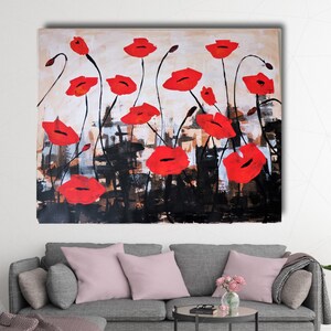 Red Poppies painting: Large Palette knife Floral Painting