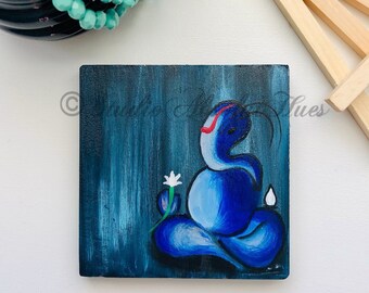 ガネーシャのミニチュアアクリル画（木製イーゼル付き） - Etsy 日本