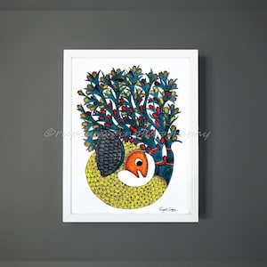 Gond Fish Watercolor Painting: Indian Folk Original & Art Print