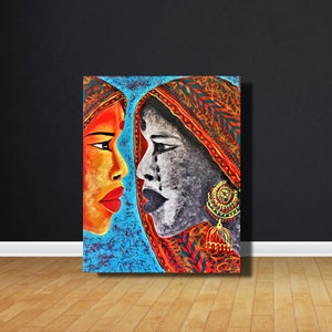 PRODIGY: Figurative Woman painting with textures, Abstract female artwork