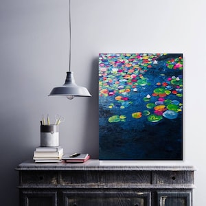 Original Pond with water lily pads oil Painting on canvas