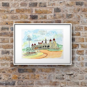 Mysore India Travel Illustration Watercolor original Painting & Print