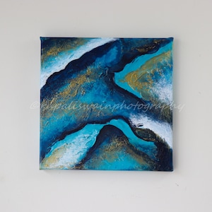 Abstract Acrylic Painting: Small Blue Red Textured Canvas