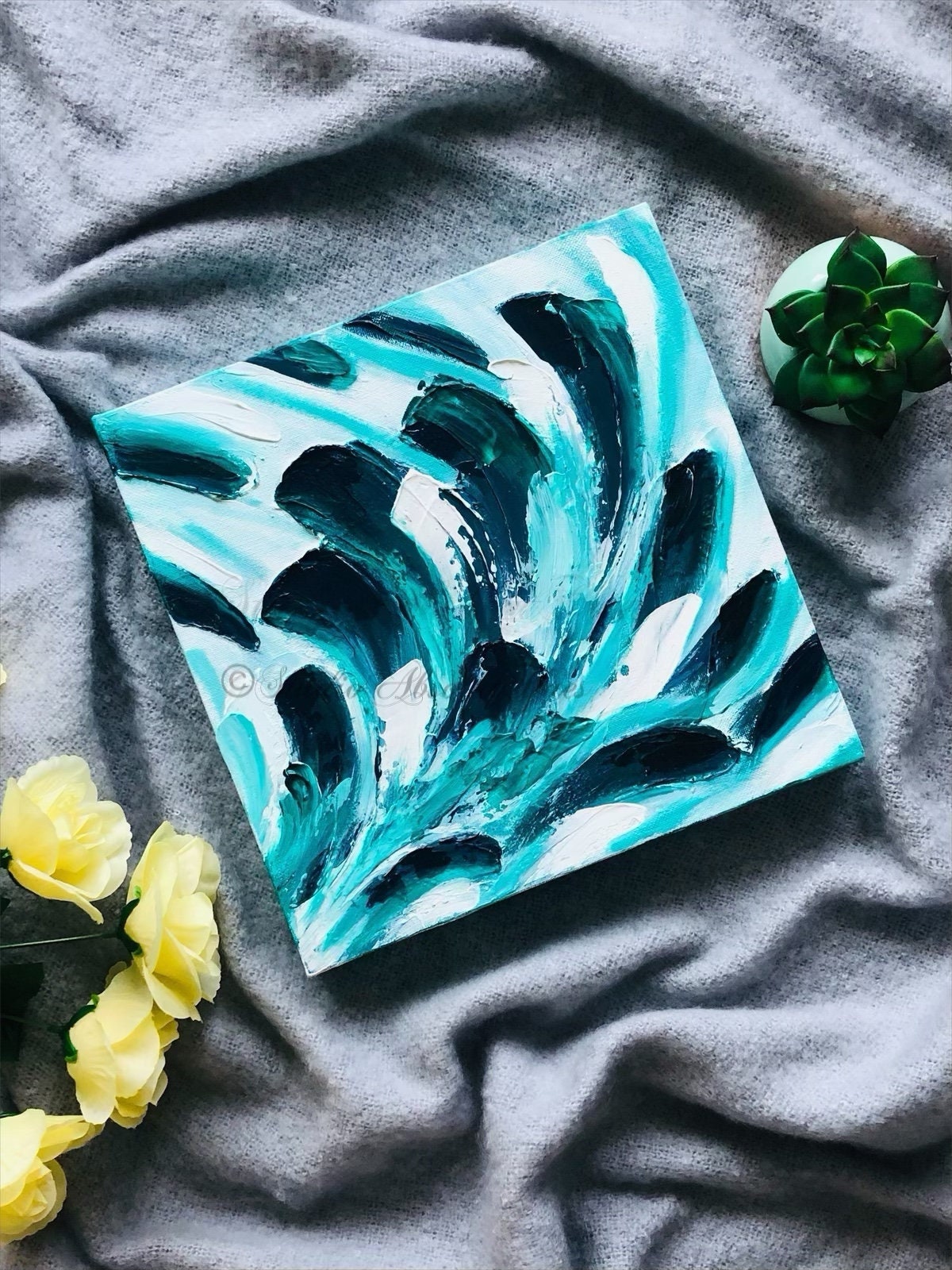 Original small square modern abstract painting THE TIDE III Original small square modern abstract painting THE TIDE III
