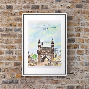 Charminar Hyderabad Illustration Watercolor Painting Print