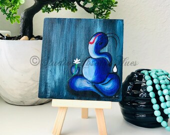 ガネーシャのミニチュアアクリル画（木製イーゼル付き） - Etsy 日本
