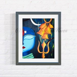 Original Lord Shiva acrylic painting with handmade Rudraksh on canvas