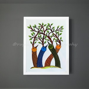 Gond Bird Watercolor Painting: Indian Folk Original & Art Print
