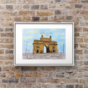 Gateway of India Travel illustratie aquarel schilderij afdrukken