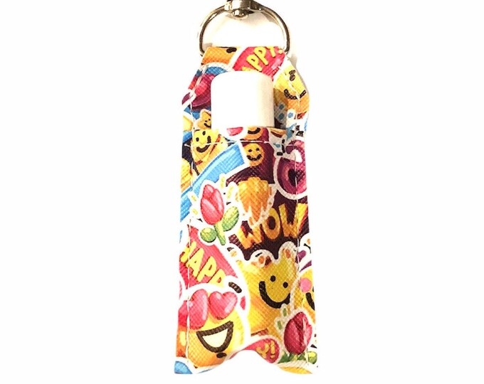 faux leather chapstick keychain Emoji Chapstick holder