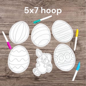 Flat coloring doll designs, 5x7 Easter, Bunny In the hoop designs, reusable