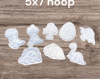 Plat kleurende poppenontwerpen, dinoset, 5 x 7 ontwerpen met in de ring, herbruikbaar, wasbaar