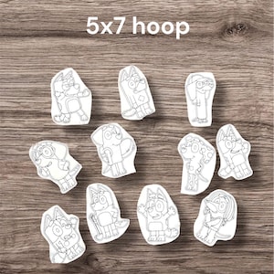 Flat coloring doll designs, Blue Aussie Dog Set ,5x7 In the hoop designs, reusable, washable