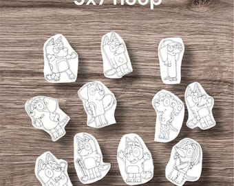 Diseños de muñecas para colorear planas, juego de perro australiano azul, diseños en aro de 5 x 7, reutilizables y lavables