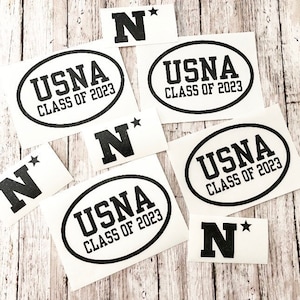 ANY CLASS year decal, College name oval vinyl decal, USNA car decal, Navy Mom, Naval Academy, laptop sticker