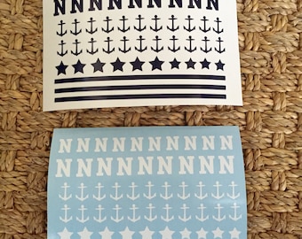 Nautical Nail Stickers: Anchor, Stars, Stripes - US Navy Decals