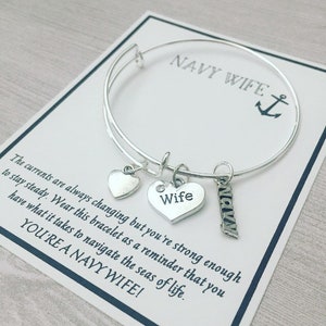 NAVY Wife Charm Bracelet, Adjustable Bracelet, USNA Wife, Naval Academy, Go Navy, Sea Sister Gift