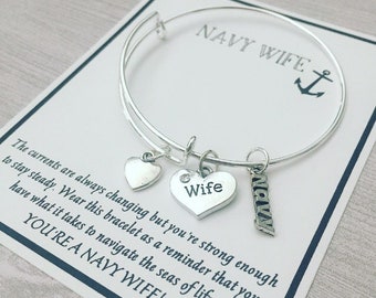 Navy Wife Charm Bracelet: Adjustable USNA Jewelry Gift