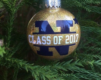 Glitter Navy Graduation Ornament: Personalized USNA Family Gift