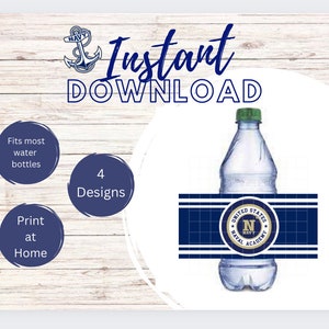 Butelka na wodę USNA Navy PDF, Drukuj w domu, Do wydrukowania, Tydzień uruchamiania, Ukończenie szkoły, Do wydrukowania DIY, Navy & Gold, Natychmiastowe pobieranie, Navy Mom