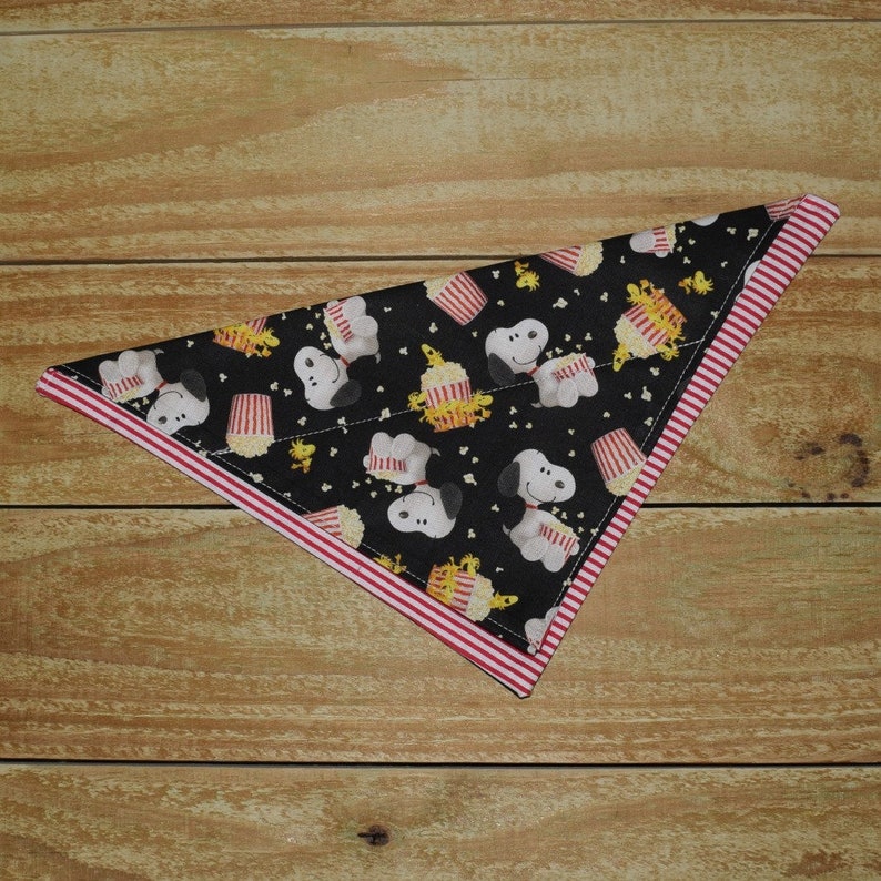 Snoopy with Popcorn Slip Through Collar No Tie Pet Bandana