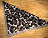 Paws & Bones Black Grey Slip Through Collar No Tie Pet Bandana